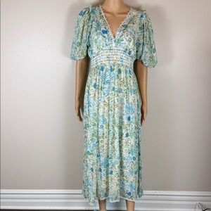 Rococo Sand Elan Metallic Floral Dress NWOT